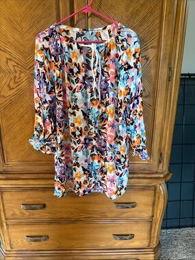 Anne Cole Floral Swim Coverup in Blue, Pink & Orange size M/L